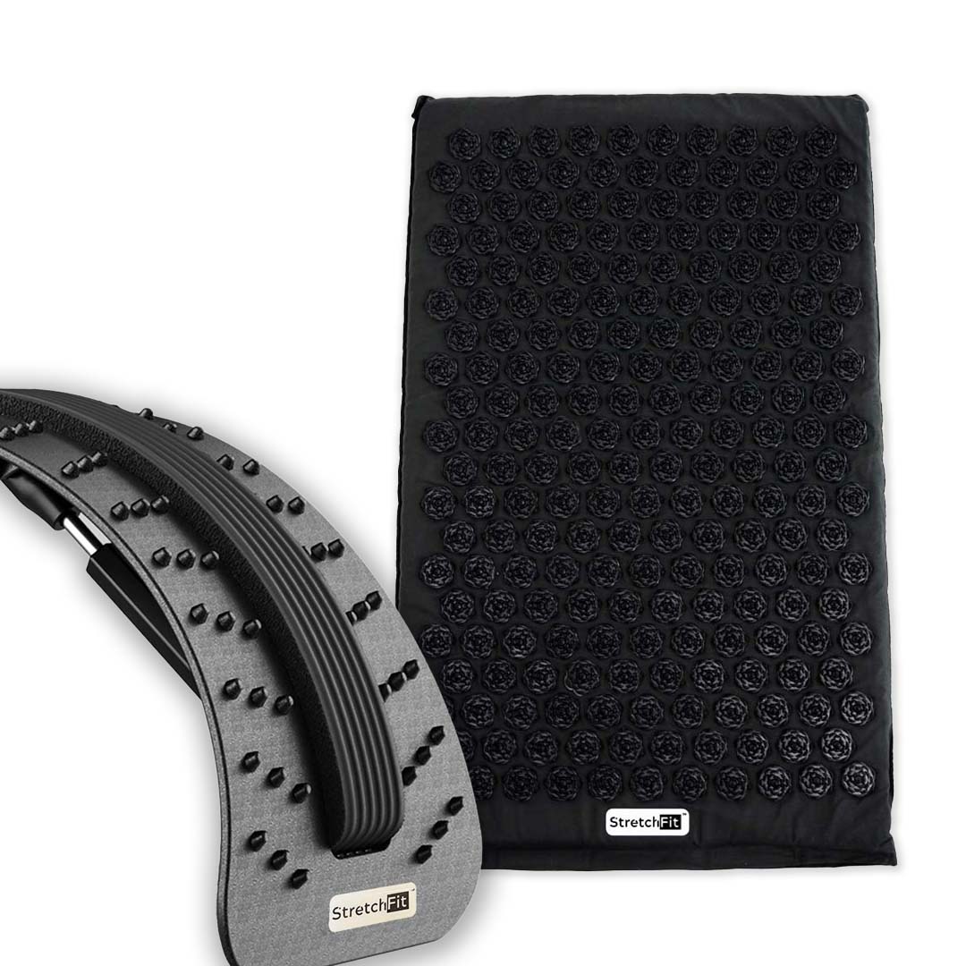 fekete Hátnyújtó Pad BackFlex PRO és fekete Akupresszúrás szőnyeg AcuMAT