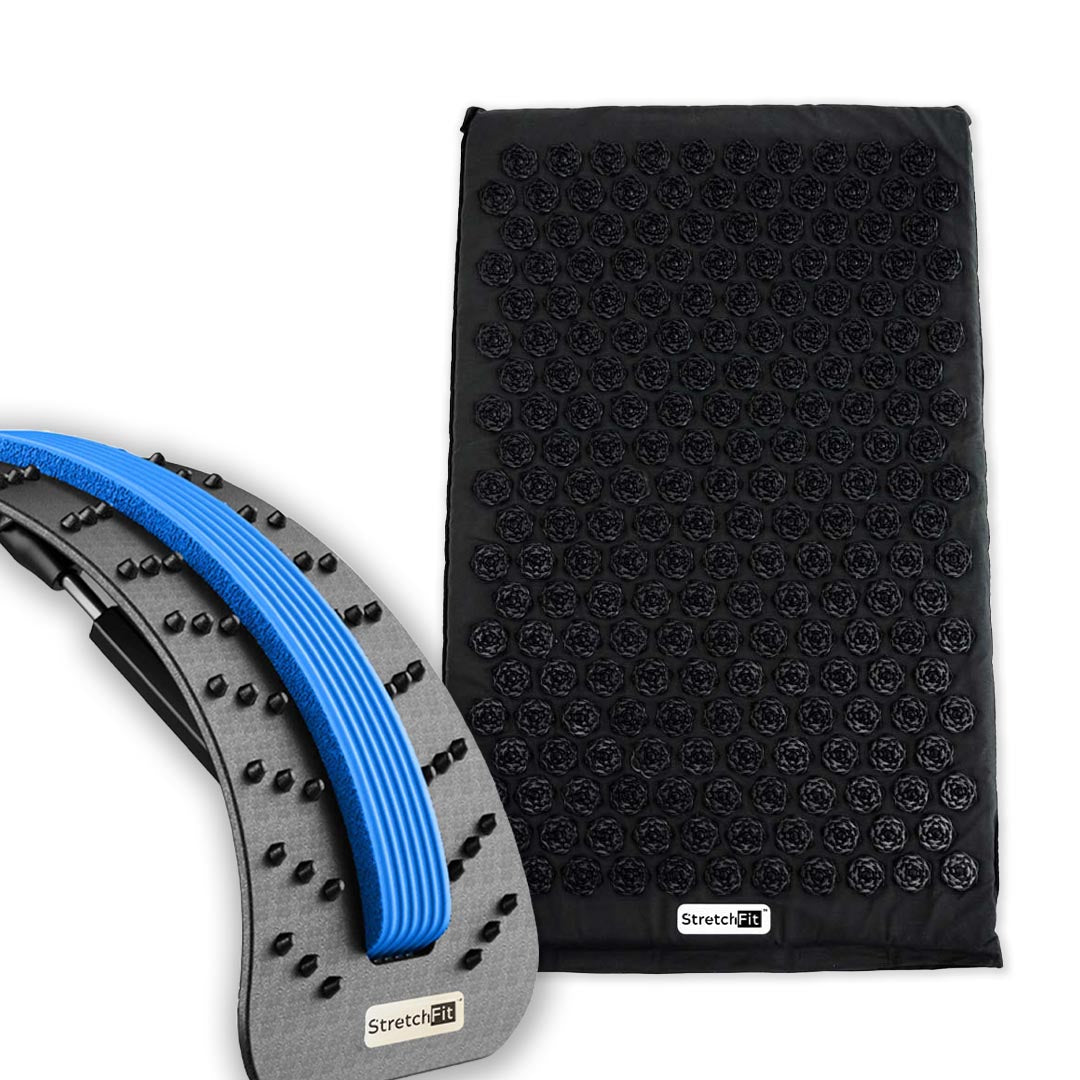 kék Hátnyújtó Pad BackFlex PRO és fekete Akupresszúrás szőnyeg AcuMAT